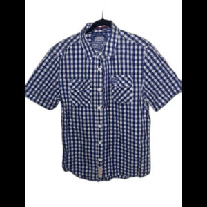 Superdry Shirt Shop Size XL Mens Blue White Check Pocket Logo Short Sleeve Shirt